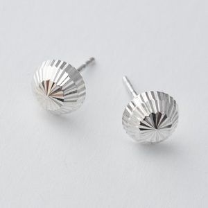 Vintage Sterling Silver Dome Stud Earrings Faceted Diamond Cut Domed Studs